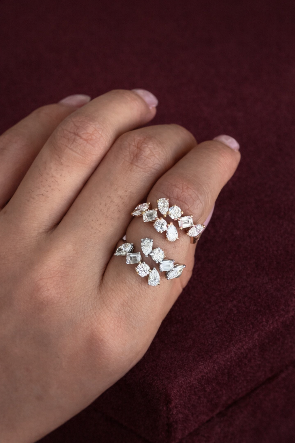 Mixed Shape Diamond Cluster Ring, Marquise Pear Emerald Round Diamond Ring, Unique Diamond Statement Ring, Modern Cluster Engagement Ring