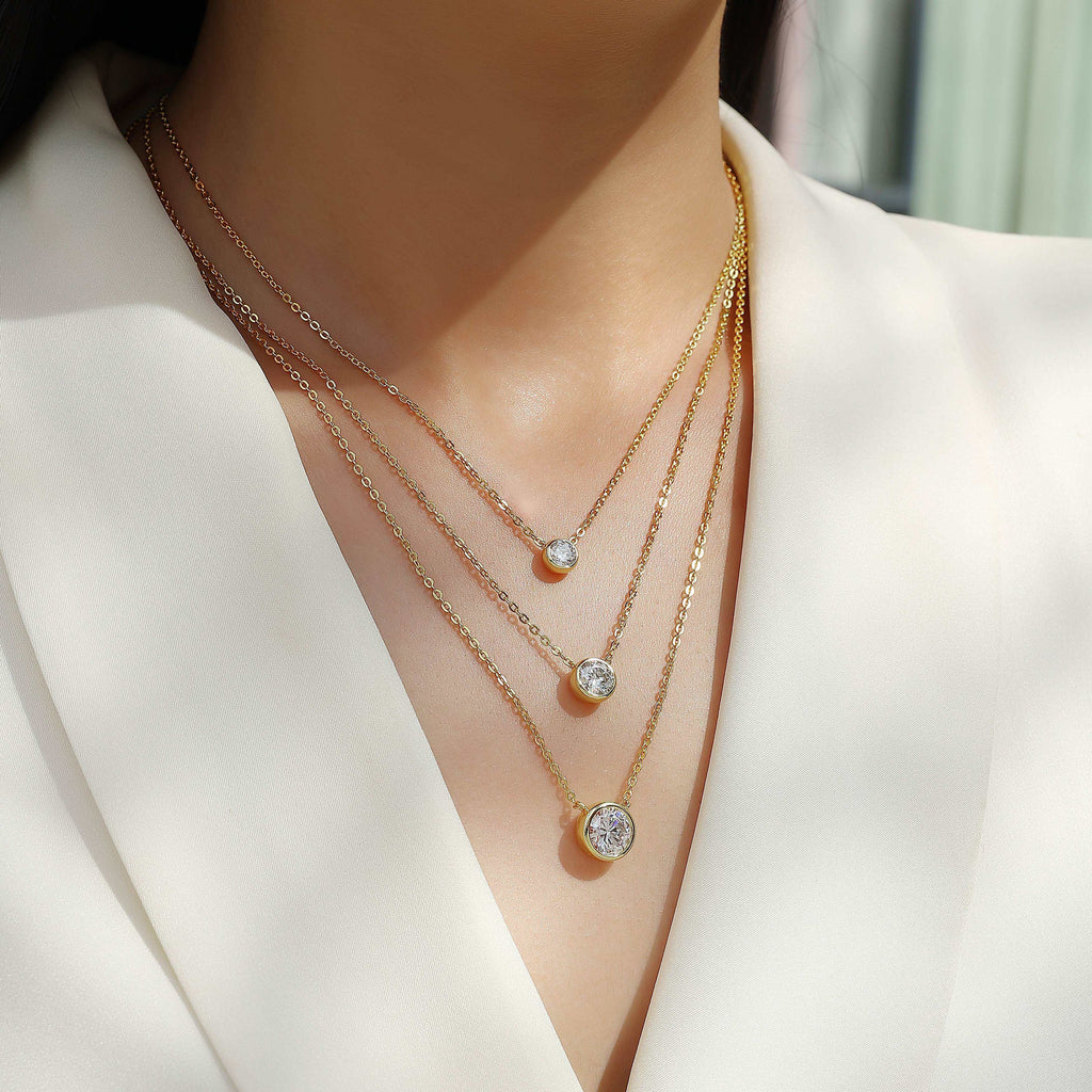 Dainty Round Pendant Necklace Bezel Set | Lab Grown Diamond | 14K Yellow Gold Classic Style