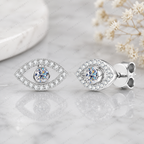 Evil Eye Lab Grown Diamond Stud Earrings, Eye Shape Diamond Earrings, Solid Gold Evil Eye Studs, Minimalist Diamond Earrings, Gift For Her