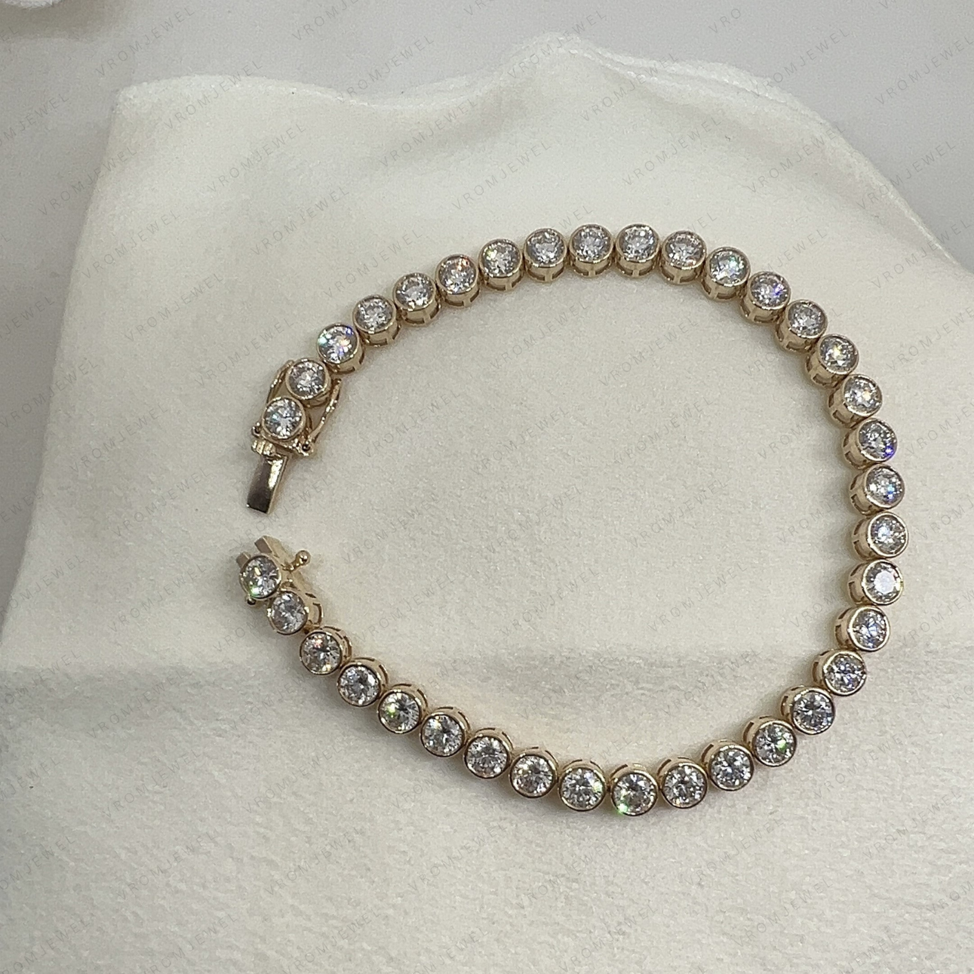 Bezel Set Round Lab Grown Diamond Tennis Bracelet in Solid 14K Gold