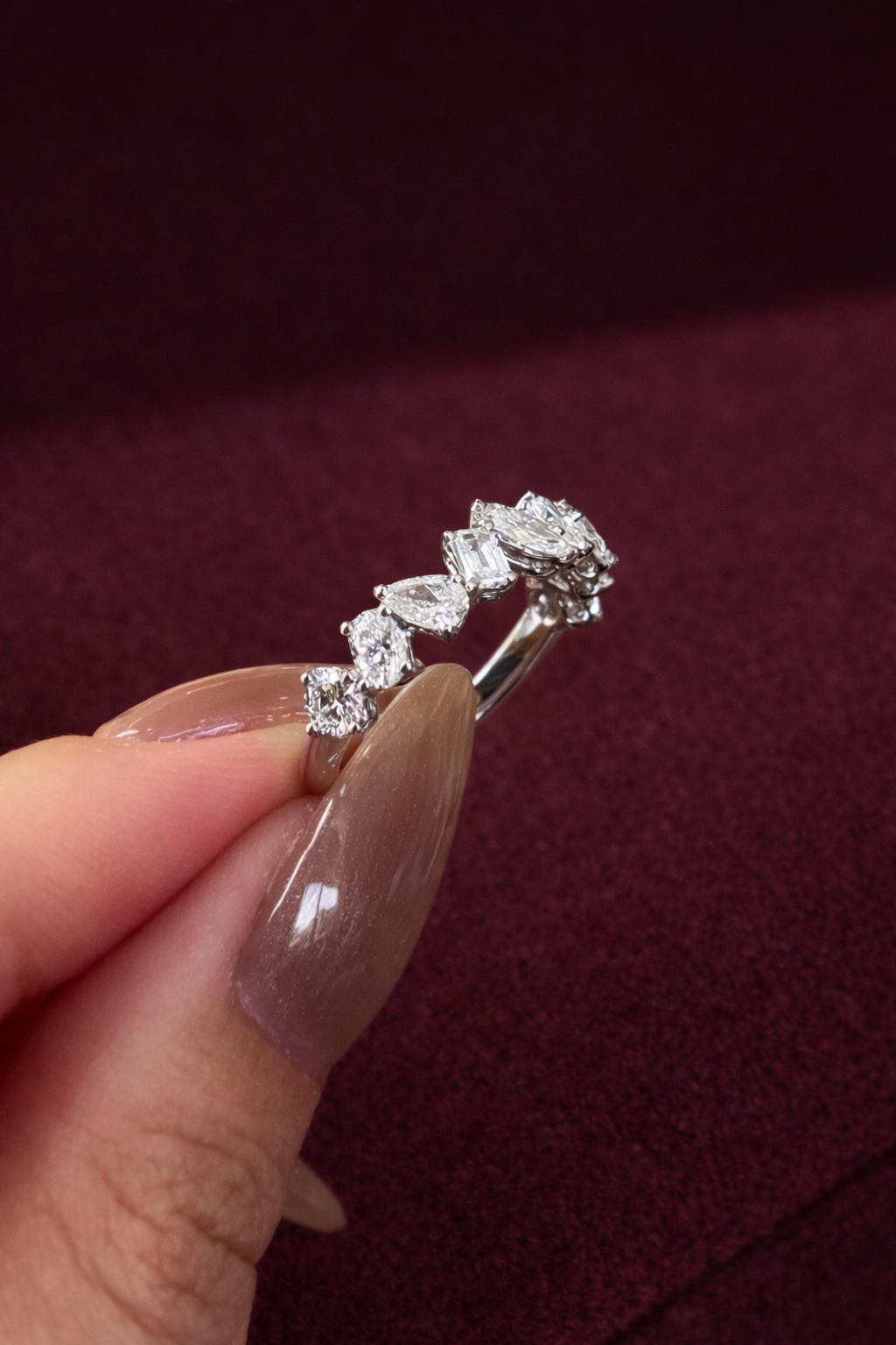 Mixed Shape Diamond Band, Pear Marquise Oval Emerald Diamond Ring, Unique Diamond Wedding Band, Modern Diamond Anniversary Ring