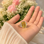 6.00 Carat Yellow Radiant Lab Grown Diamond Ring, Yellow Diamond Engagement Ring, Art Deco Diamond Ring, Baguette Side Stones, 10K 14K 18K