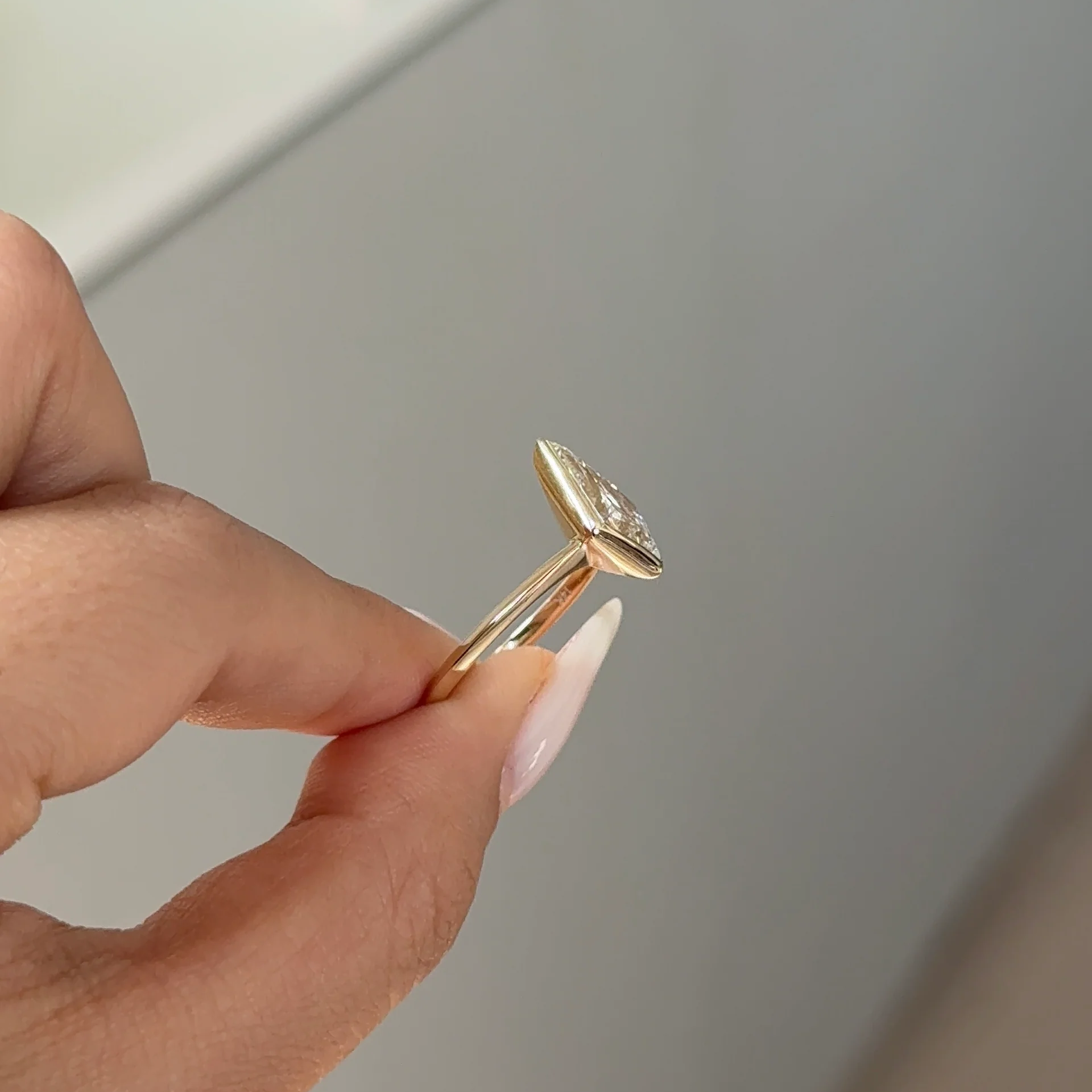 Modern Kite Cut Bezel Setting Engagement Ring | Lab Grown Diamond | 14K Yellow Gold
