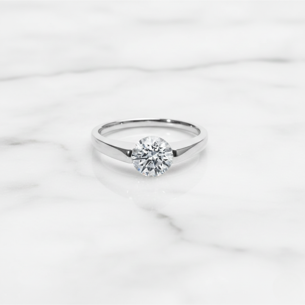 Modern Round Cut East West Ring | Lab Grown Diamond | 14K Yellow Gold Sleek Design