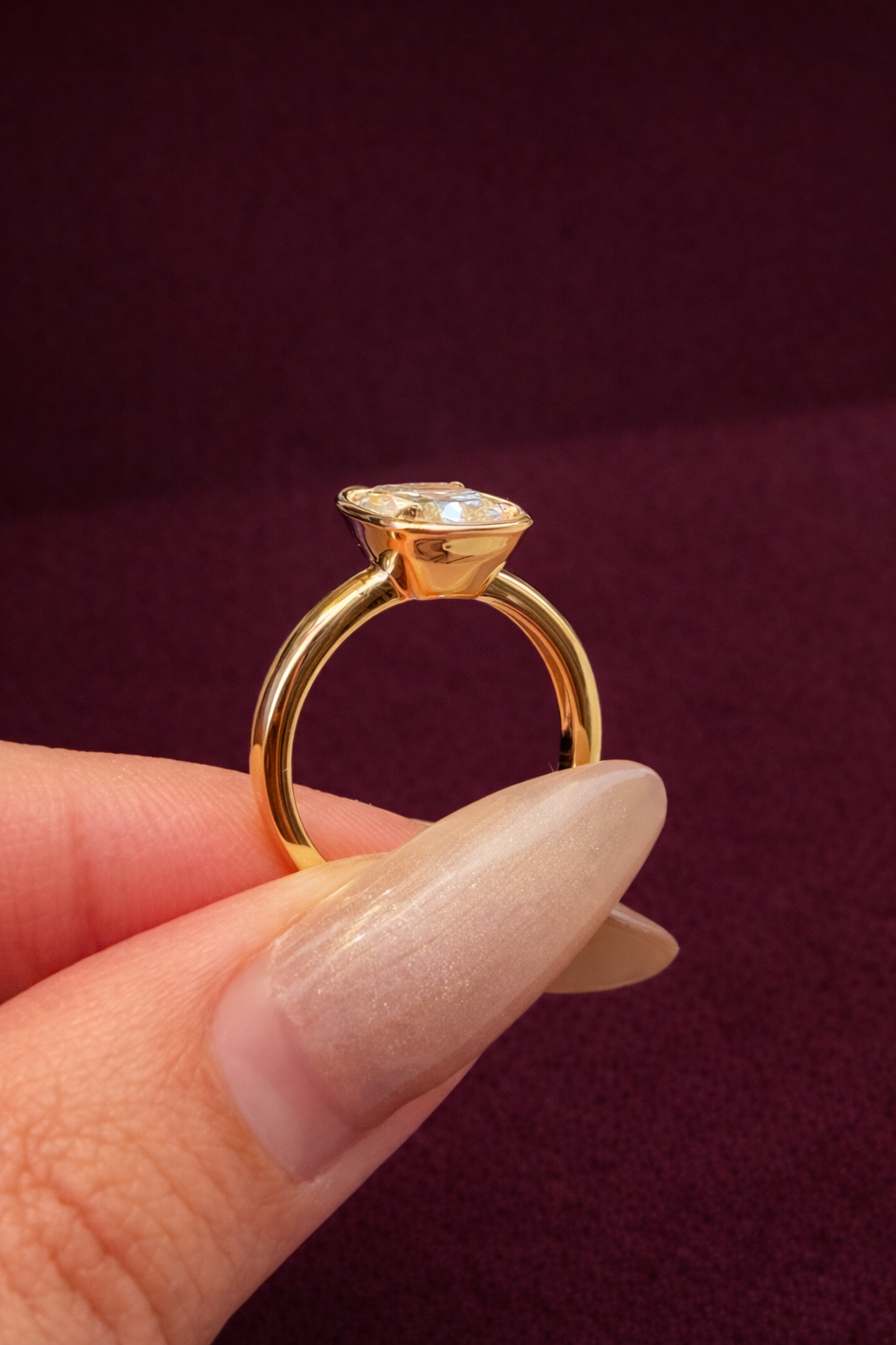 Cushion Cut Diamond Bezel Engagement Ring, Cushion Diamond Solitaire Ring, Bezel Set Cushion Diamond Ring, Minimalist Gold Engagement Ring.