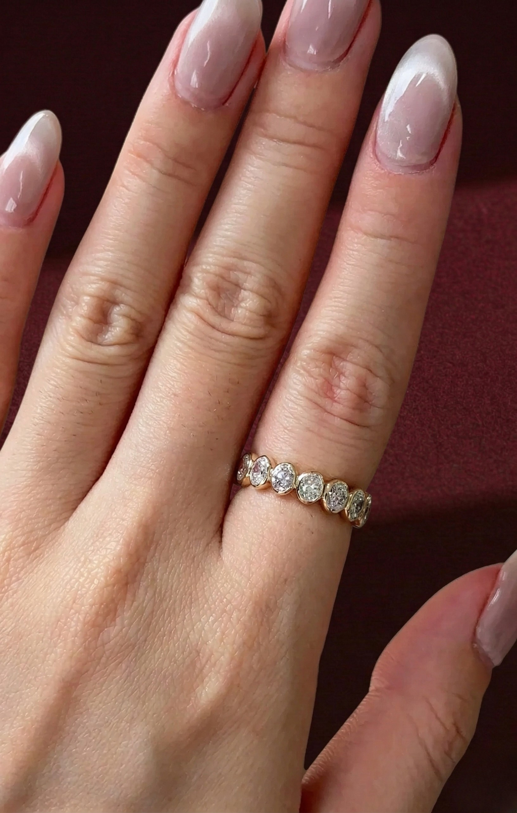 Oval Lab Grown Diamond Eternity Band, Oval Diamond Wedding Band, 2.25 Carat Full Eternity Ring, Bezel Set Diamond Anniversary Ring