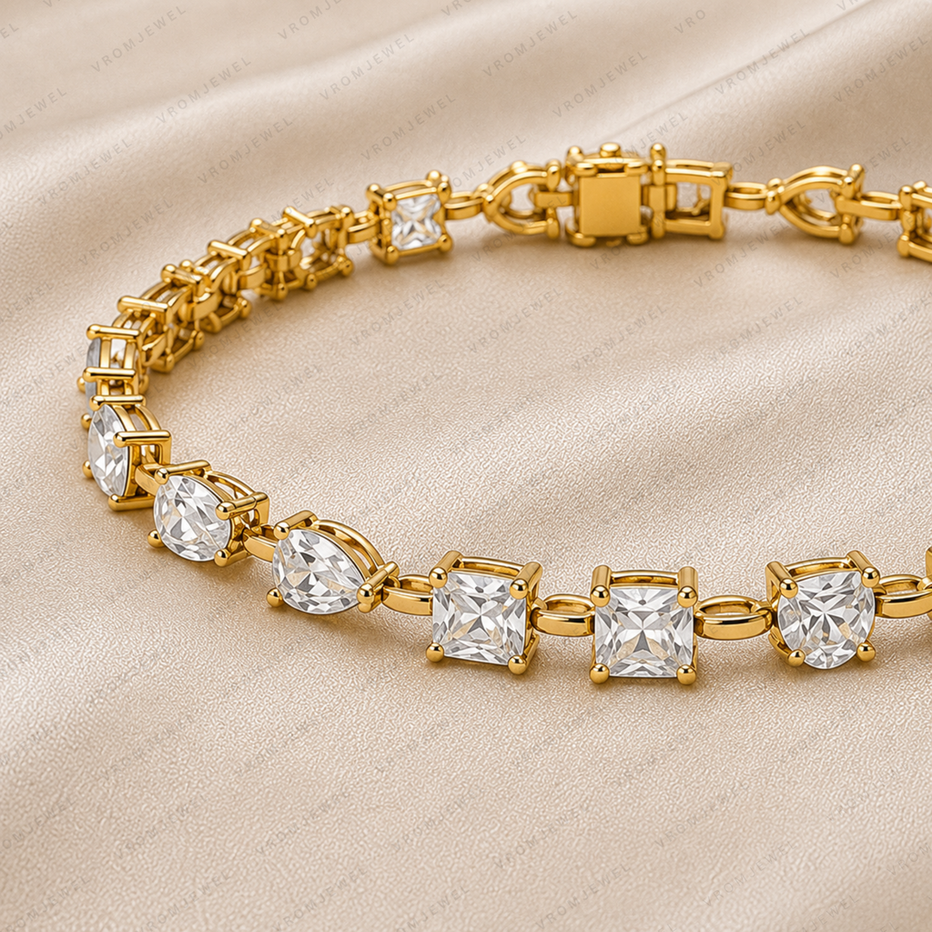 Multi Shape Diamond Tennis Bracelet | Lab Grown | 14K Yellow Gold Anniversary Gift