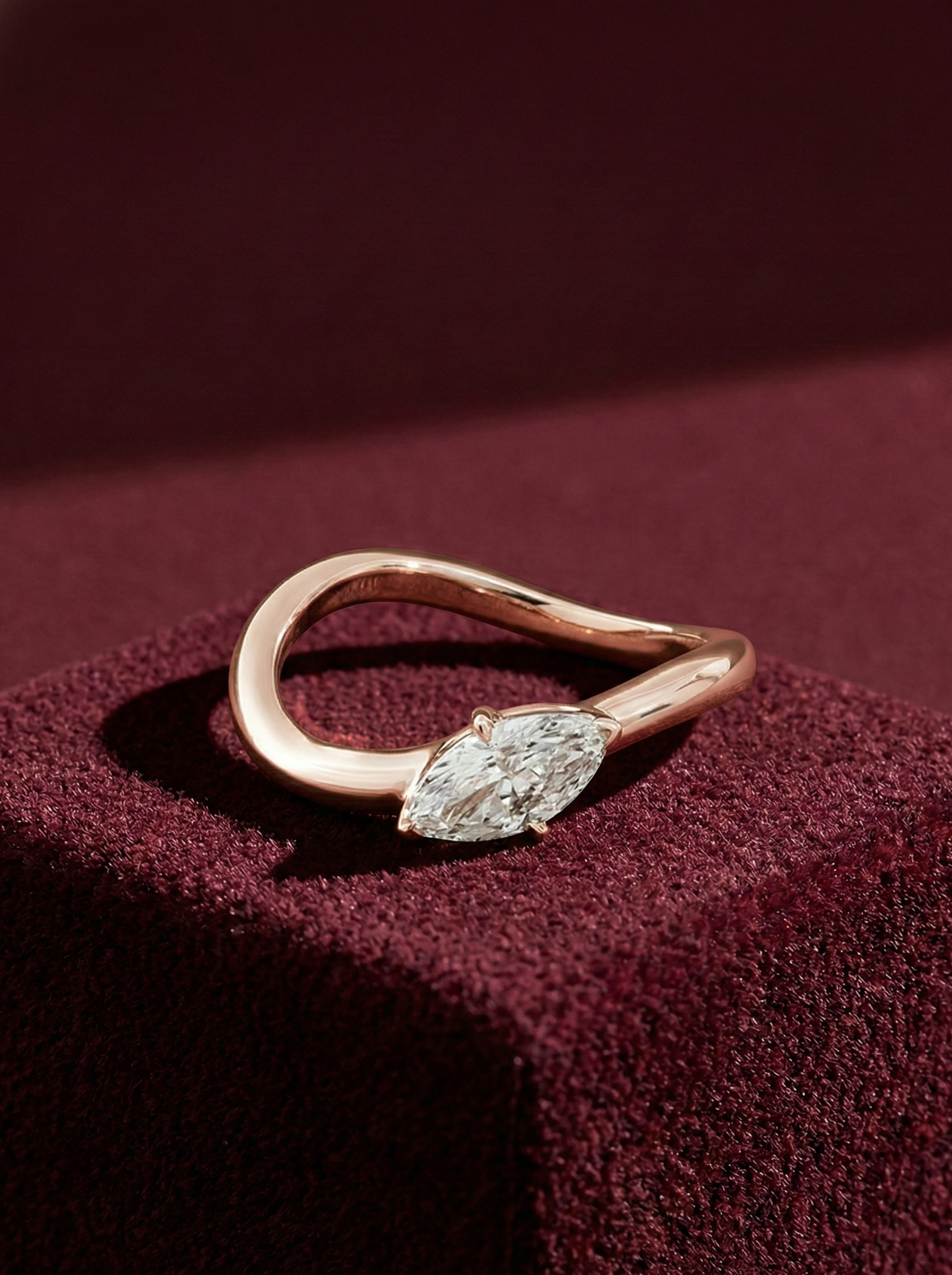 Marquise Lab Grown Diamond Ring, Minimalist Marquise Solitaire Engagement Ring, 14K Yellow Gold Open Ring, Modern Diamond Ring
