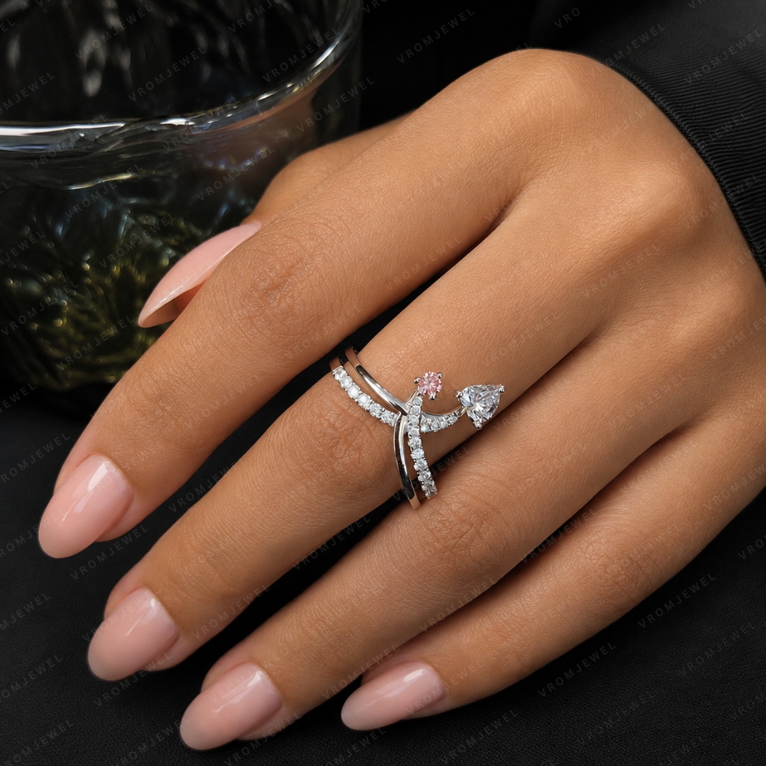 Heart and Pink Round Lab Grown Diamond Toi et Moi Ring, Two Stone Engagement Ring, Unique Bridal Ring, 10K 14K 18K Gold