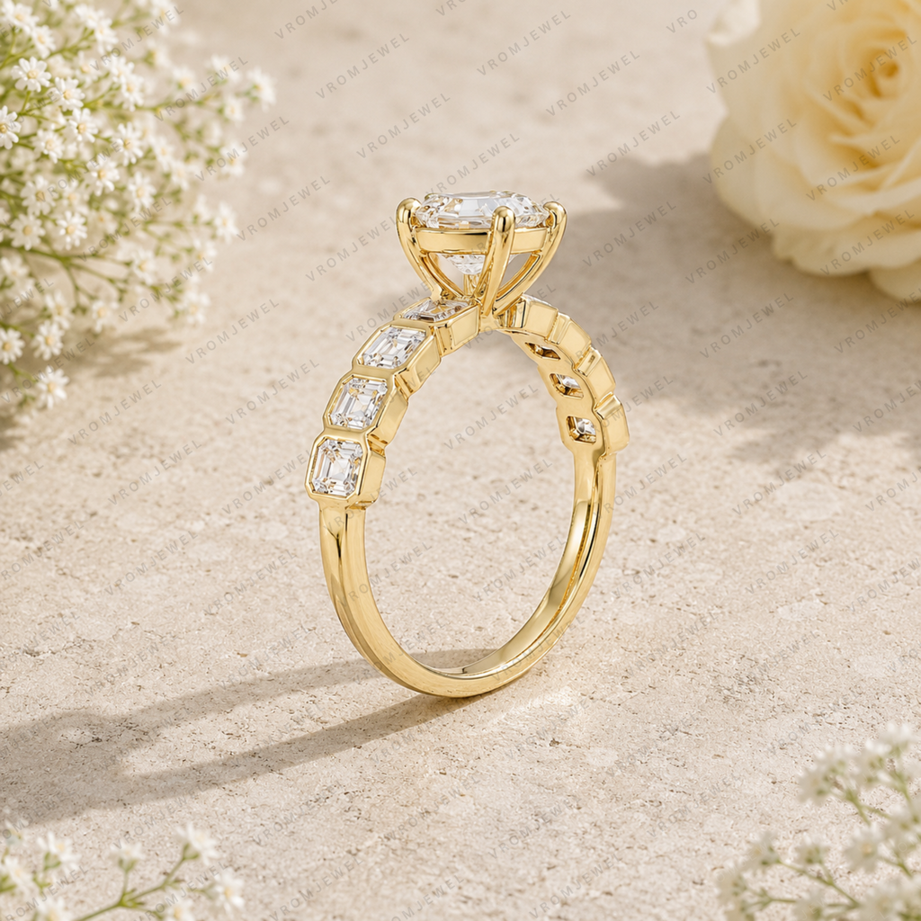 Emerald Cut Lab Grown Diamond Bridal Engagement Ring in Solid 14K Gold