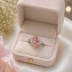 Pink Oval Lab Grown Diamond Engagement Ring, 3.00 Carat Pink Diamond Ring, Half Moon Diamond Side Stones, Three Stone Ring, 10K 14K 18K Gold