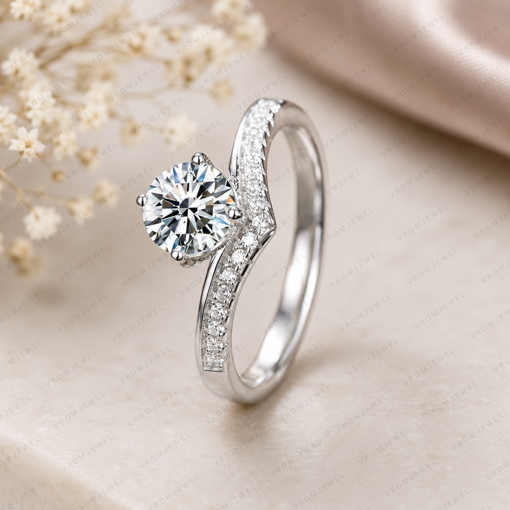 Round Cut Diamond Bypass Engagement Ring