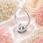 Blue Emerald Cut Lab Grown Diamond Ring, 1.50 Carat Blue Diamond Engagement Ring, Emerald Cut Halo Ring, Round Diamond Accents, Pavé Band