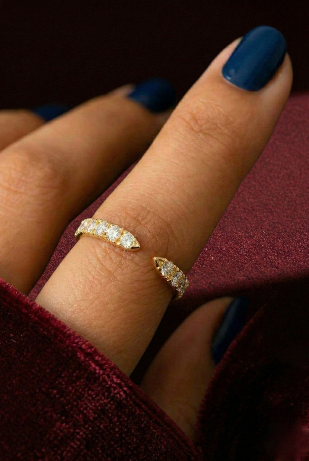 Round Lab Grown Diamond Open Band Ring, Minimalist Diamond Wedding Band, 14K Yellow Gold Stackable Ring, Curved Diamond Band