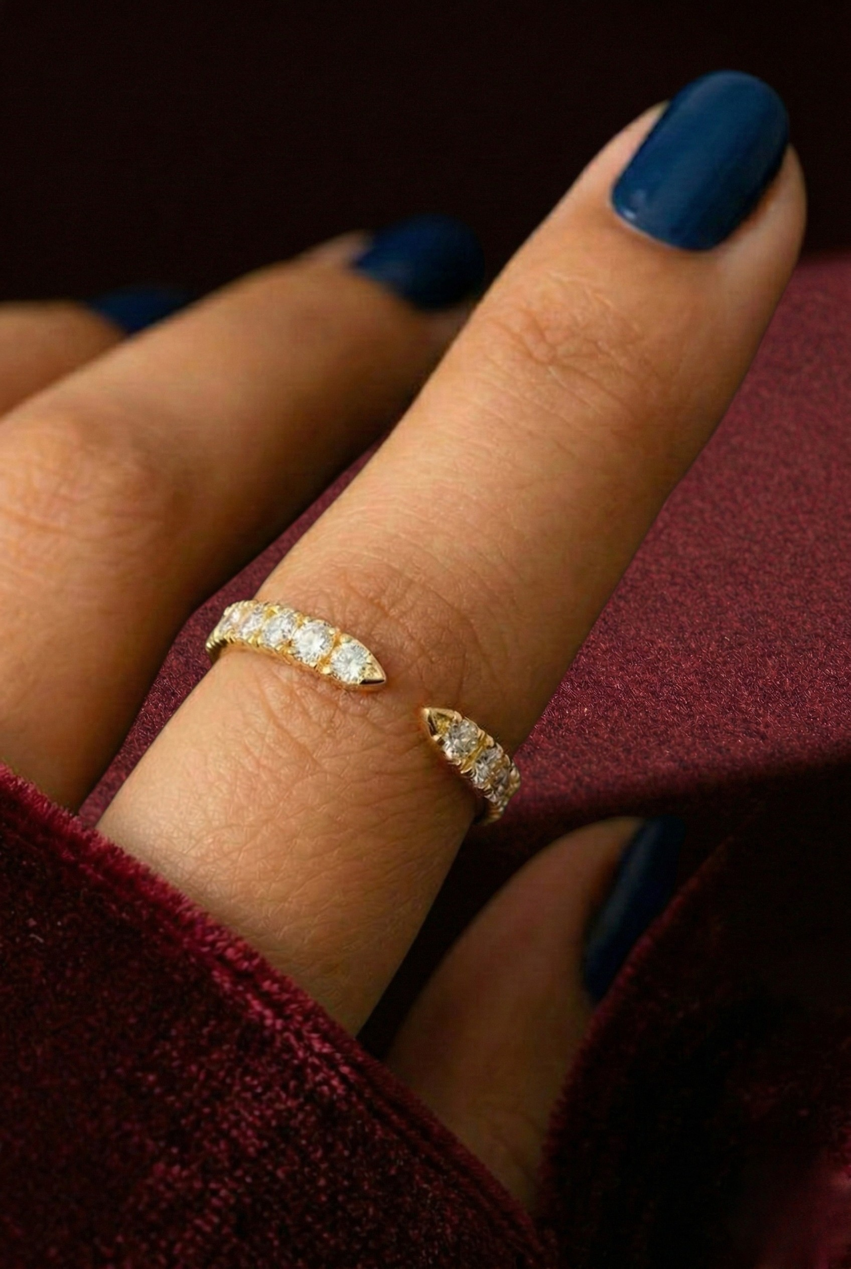 Round Lab Grown Diamond Open Band Ring, Minimalist Diamond Wedding Band, 14K Yellow Gold Stackable Ring, Curved Diamond Band