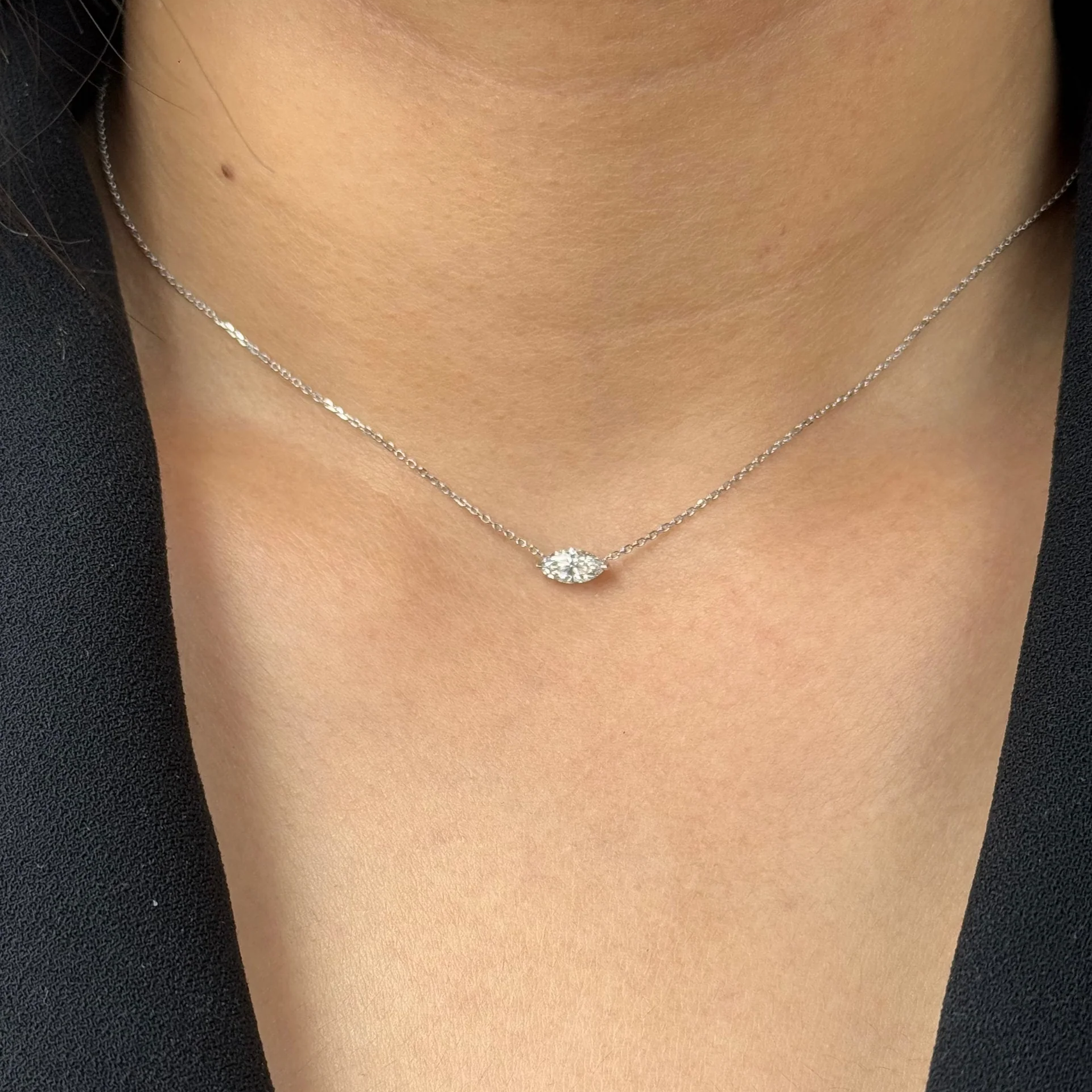 Marquise East West Pendant Necklace | Lab Grown Diamond | 14K Yellow Gold Minimalist