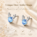 Little Deer Blue Lab Grown Diamond Stud Earrings, Round Blue Diamond Earrings, Deer Antler Gold Studs, Animal Inspired Earrings