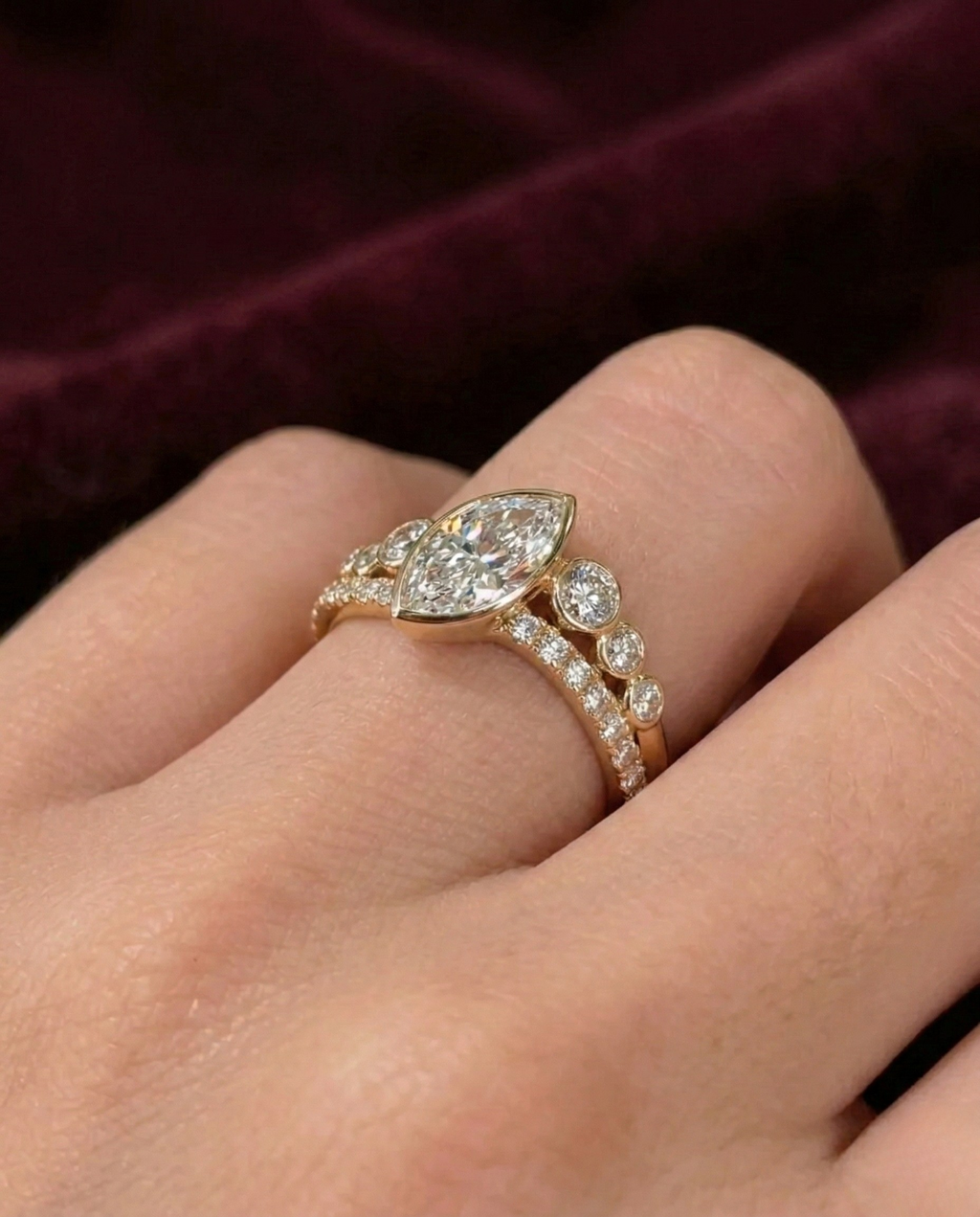 Marquise Lab Grown Diamond Engagement Ring with Round Side Diamonds, Marquise Halo Diamond Ring, 14K Yellow Gold Statement Ring, IGI Certi