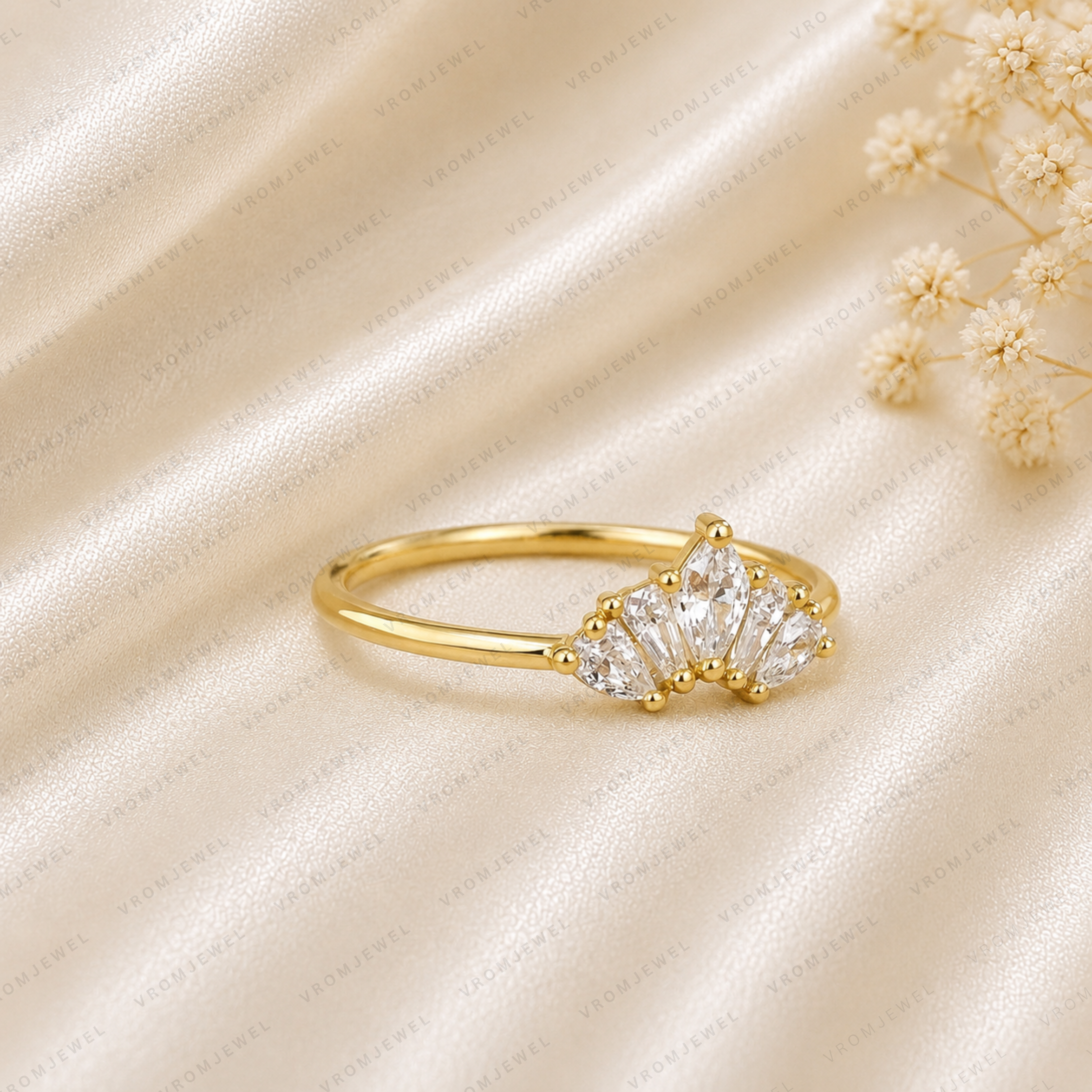 Curved Wedding Band | Lab Grown Diamond | Mixed Cut | 14K Gold Stacking Ring