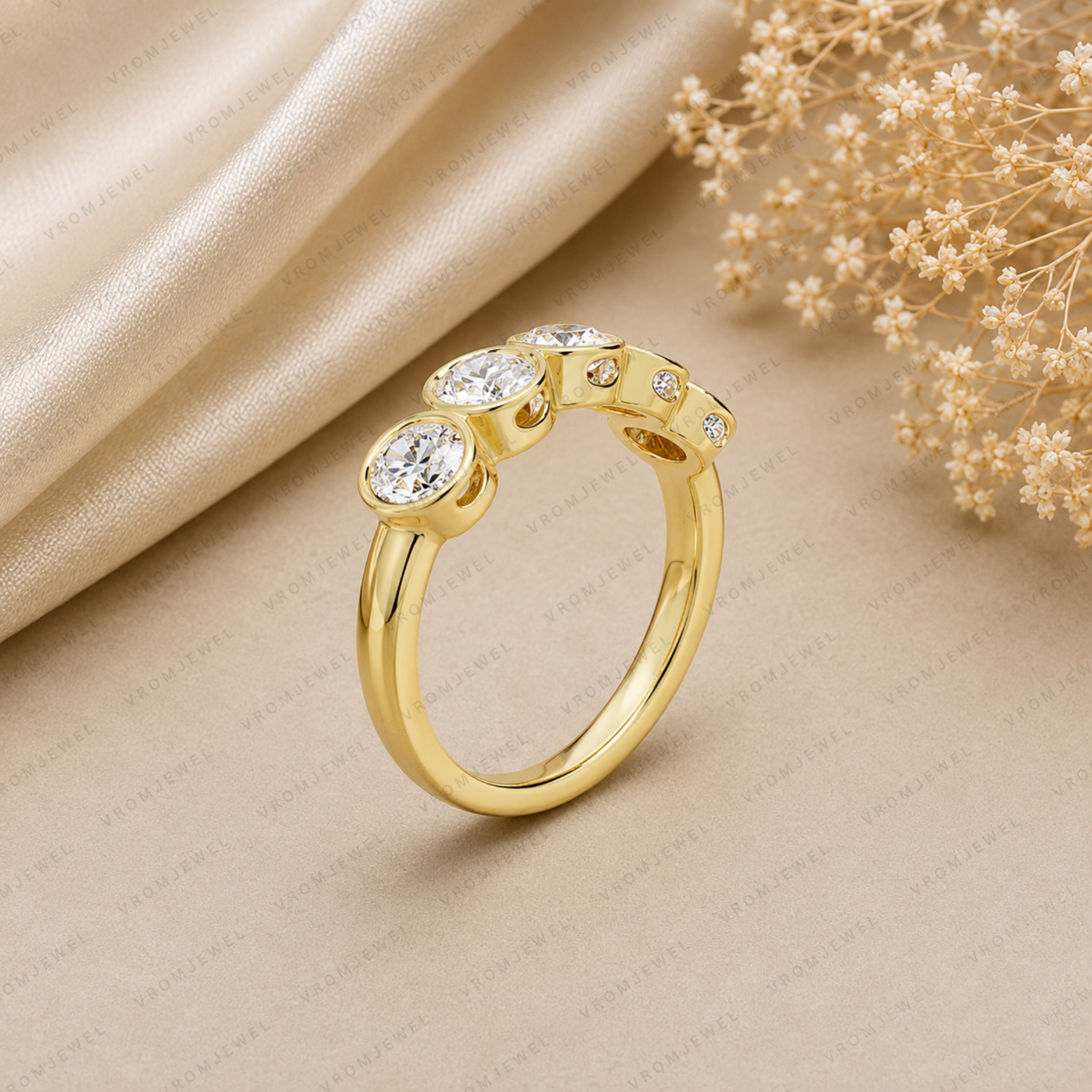 Oval Lab Grown Diamond 5-Stone Bezel Set Wedding Band