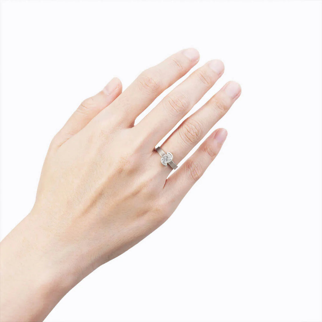 Half Moon Diamond Ring Matte Finish Semi Bezel | Lab Grown Diamond | 14K Yellow Gold