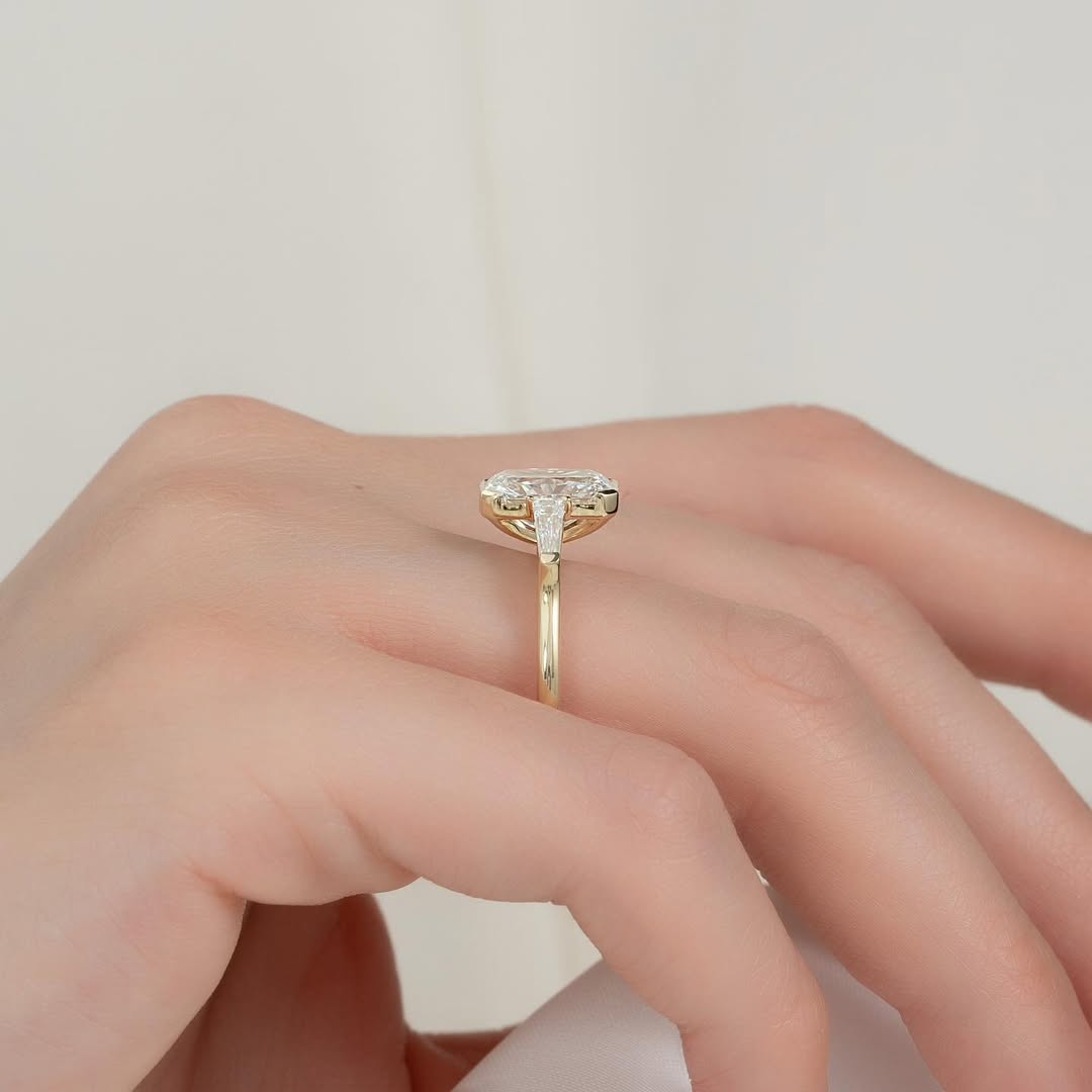 Radiant Cut 3 Stone Ring with Tapered Baguette Trio | Lab Grown Diamond | 14K Yellow Gold