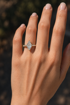 Lozenge Shape Side Baguette Pave Diamond Ring