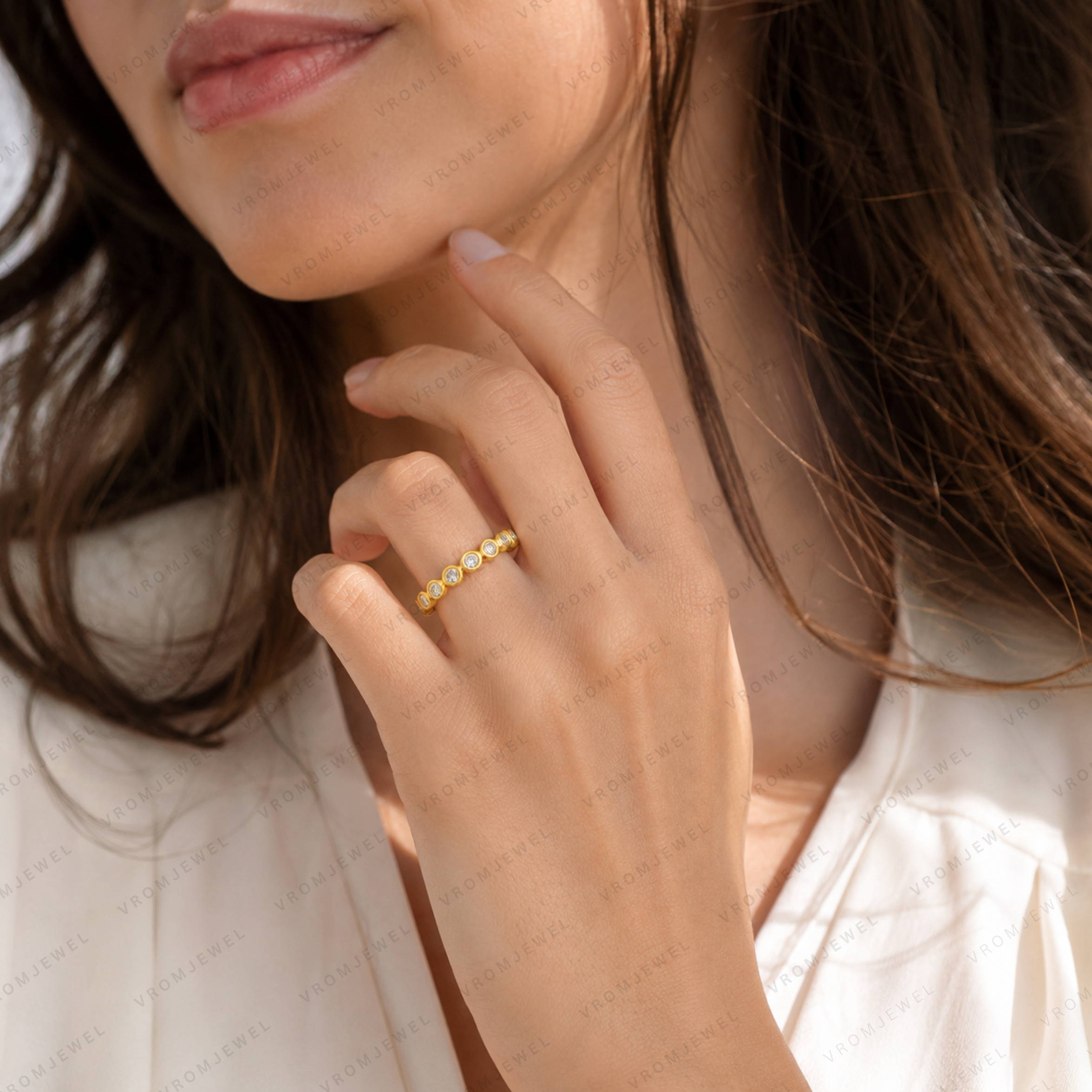 Diamond Eternity Ring | Lab Grown | Bezel Set | 14K Gold Stacking Band