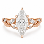 Marquise Diamond Nature Inspired Ring, Marquise Lab Grown Diamond Ring, Floral Diamond Engagement Ring, Leaf Inspired Gold Ring, Unique Ring