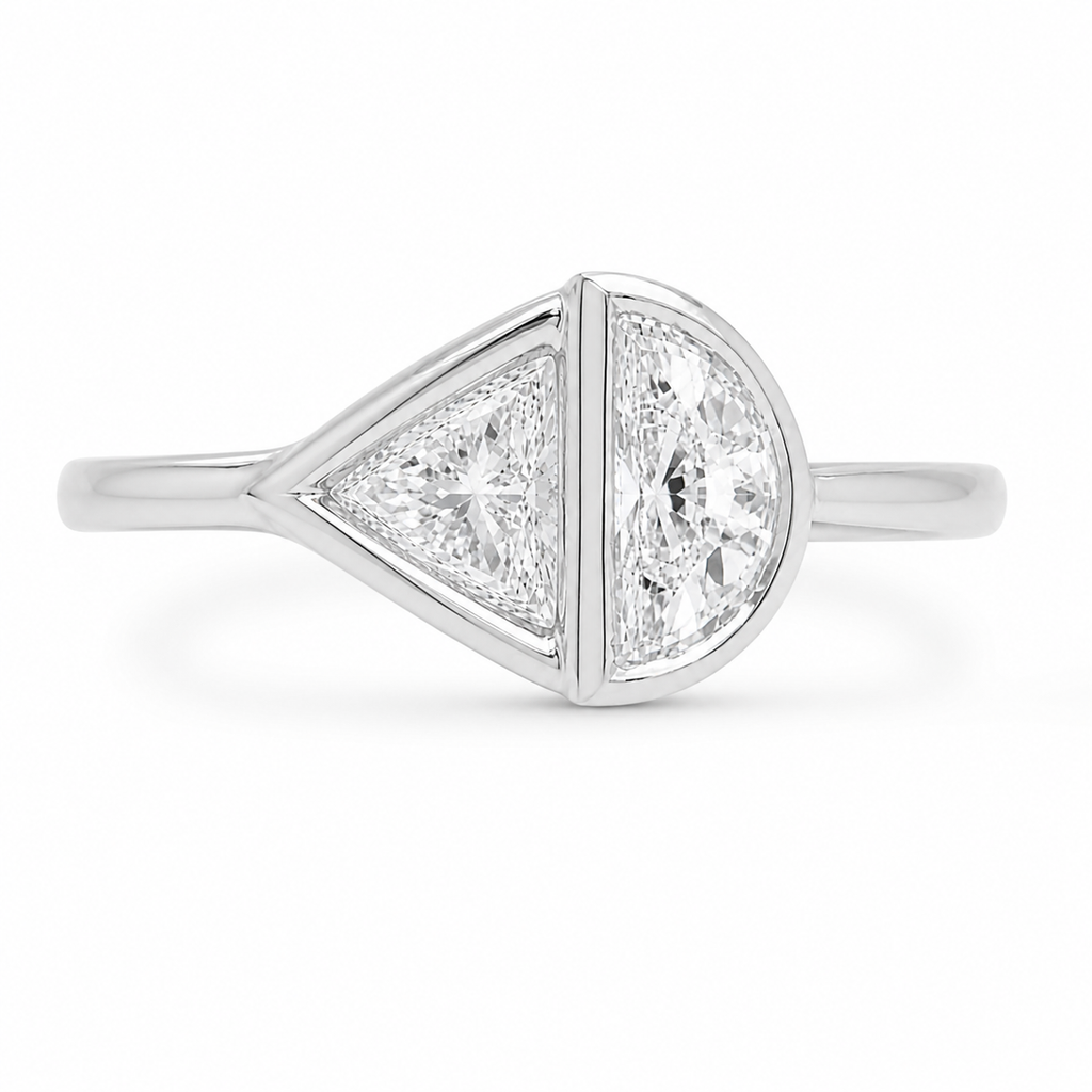 Half Moon Diamond Signet Ring, Modern Lab Grown Diamond Ring, Geometric Gold Signet Ring, Minimal Statement Ring, Unique Diamond Ring