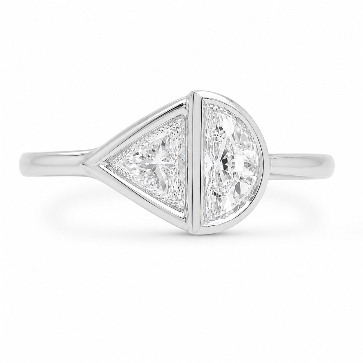 Half Moon Diamond Signet Ring, Modern Lab Grown Diamond Ring, Geometric Gold Signet Ring, Minimal Statement Ring, Unique Diamond Ring