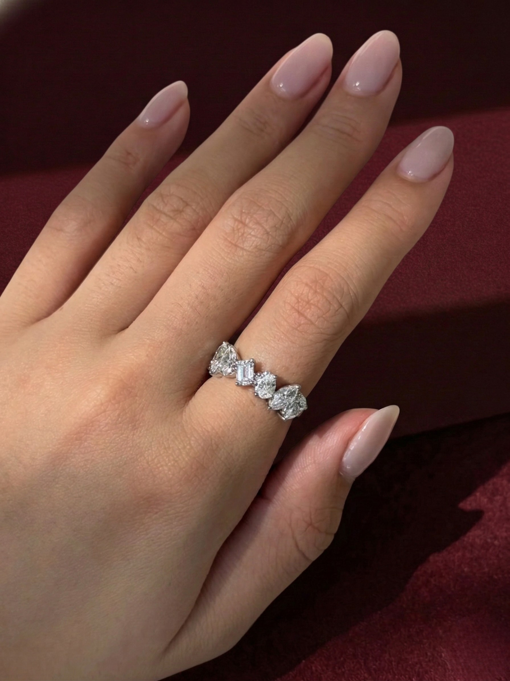 Multi Shape Lab Grown Diamond Ring, Pear Marquise Oval Emerald Diamond Band, 2.31 Carat Fancy Shape Diamond Ring, Unique Anniversary Ring