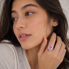 Pink Oval Lab Grown Diamond Engagement Ring, 2.50 Carat Pink Diamond Ring, Floral Halo Ring, Diamond Accent Band, Statement Ring, 10K 14K