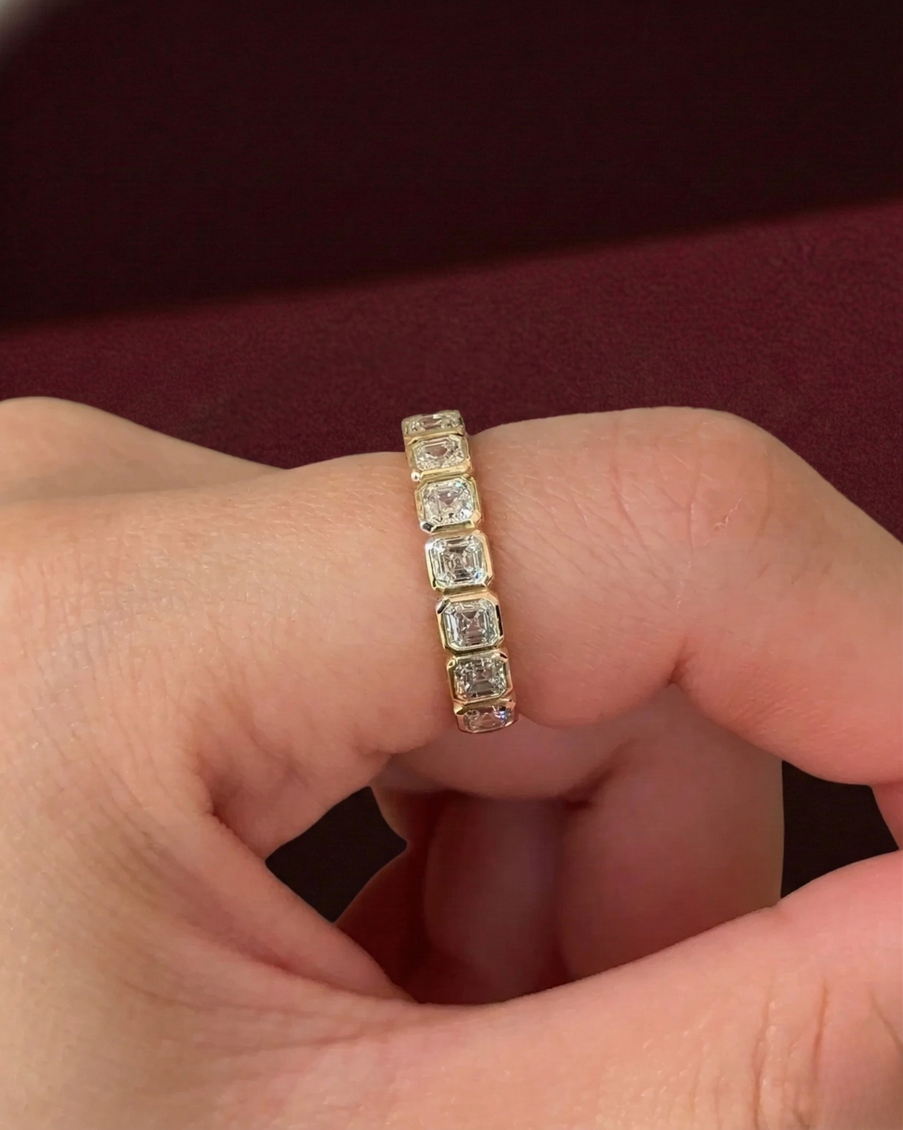 Asscher Cut Diamond Half Eternity Band, Bezel Set Asscher Diamond Wedding Band, Stackable Diamond Ring, Anniversary Diamond Band