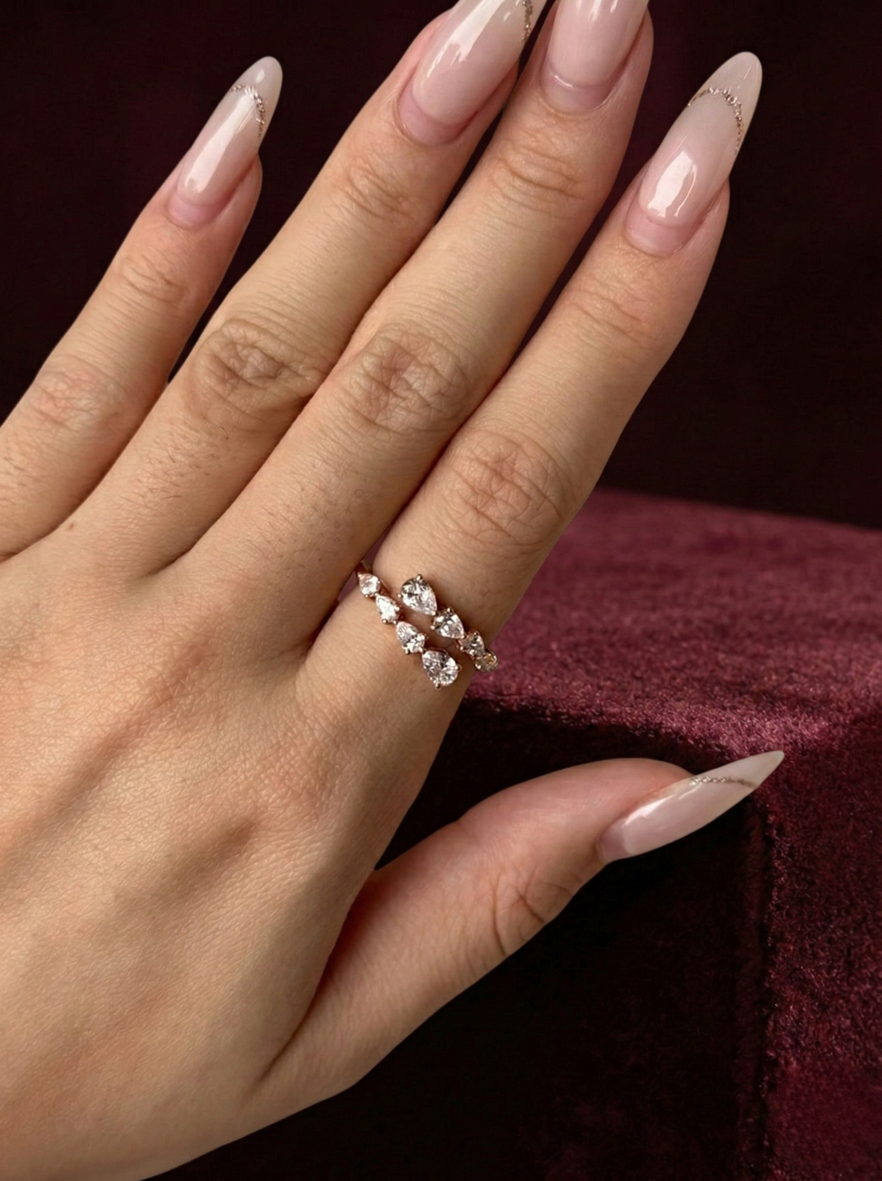 Pear Lab Grown Diamond Twist Ring, Pear Diamond Bypass Ring, 1 Carat Pear Diamond Ring, Leaf Diamond Ring, Unique Engagement Ring