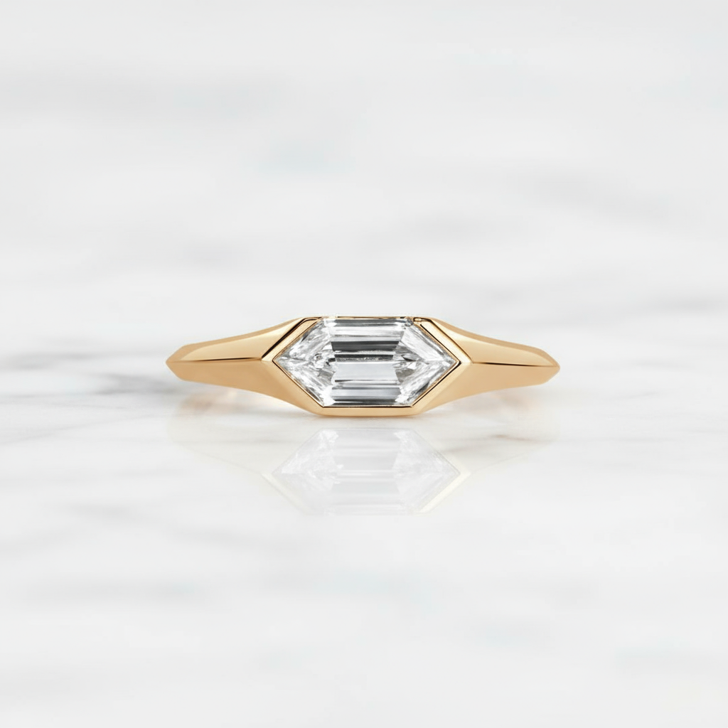 Astra Hexagon 2 CT East-West Bezel Engagement Ring | Lab Grown Diamond IGI Certified | 14K Gold Unique Bridal Ring