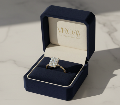 3CT Radiant Cut Solitaire Ring with Marquise Accent | Lab Grown Diamond | 14K Yellow Gold