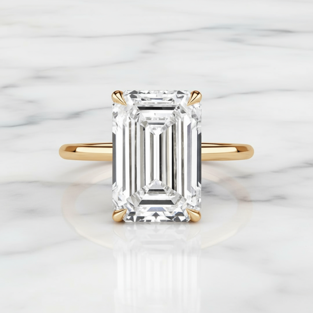 Emerald Cut Solitaire Style Ring | Lab Grown Diamond | 14K Yellow Gold