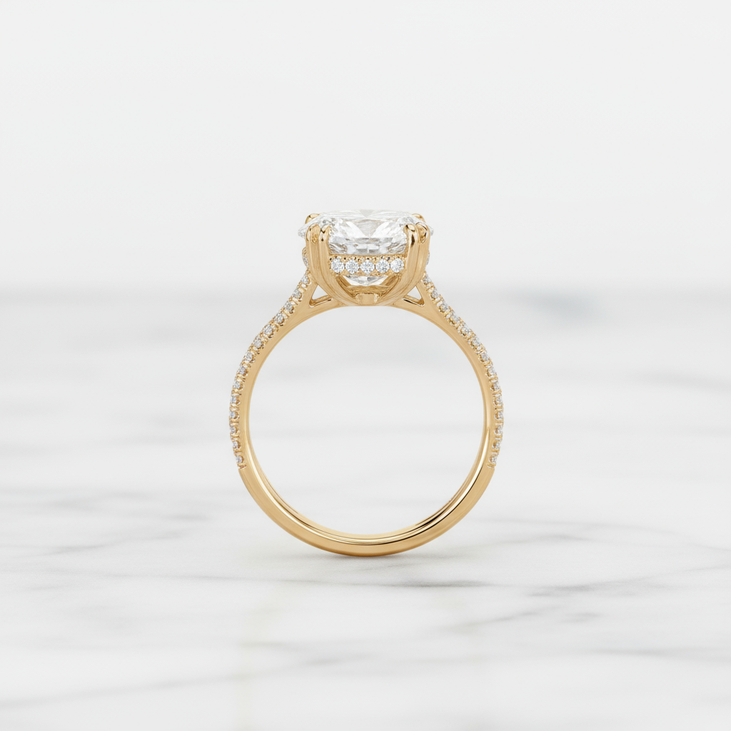 Oval Cut Ring with Split Shank Design | Lab Grown Diamond | 14K Yellow Gold