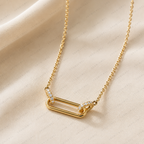 Geometric Link Necklace, Lab Grown Diamond Link Pendant, Paperclip Style Necklace, Solid Gold Necklace, Modern Minimalist Necklace