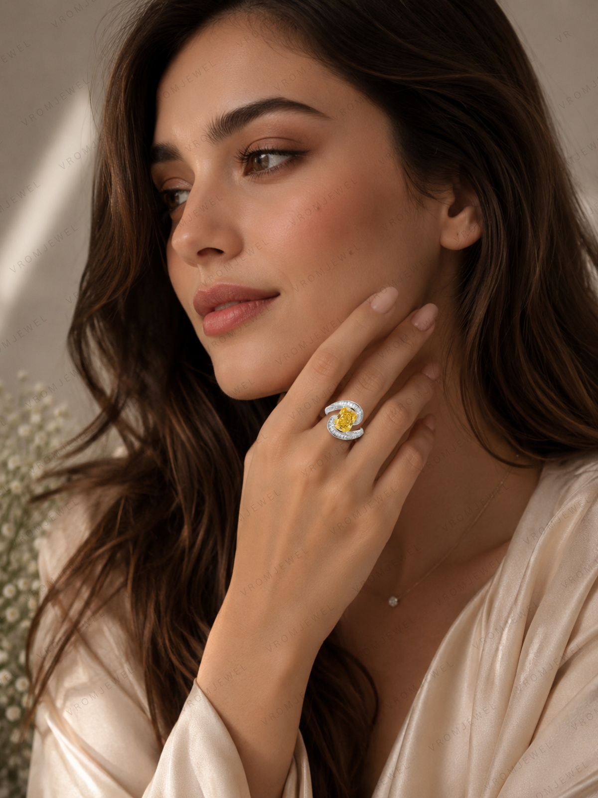 Yellow Radiant Lab Grown Diamond Ring, Radiant Cut Statement Ring, Modern Bypass Engagement Ring, Solid Gold Diamond Ring, Yellow Diamond