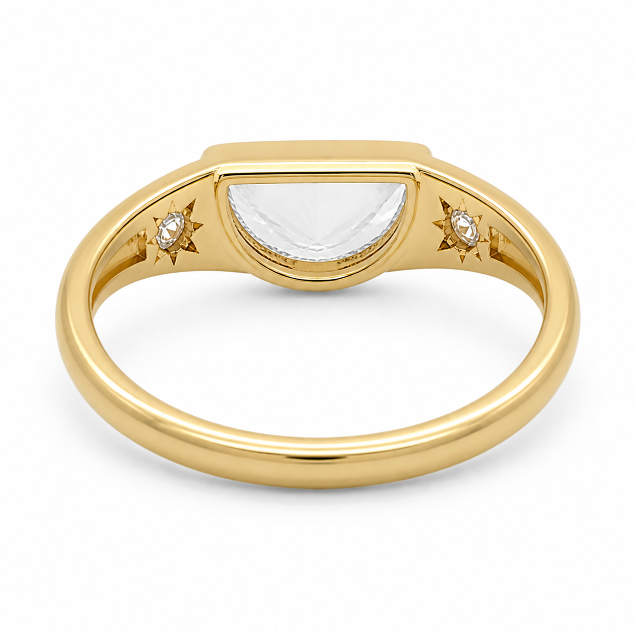 Half Moon Diamond Signet Ring, Modern Lab Grown Diamond Ring, Geometric Gold Signet Ring, Minimal Statement Ring, Unique Diamond Ring
