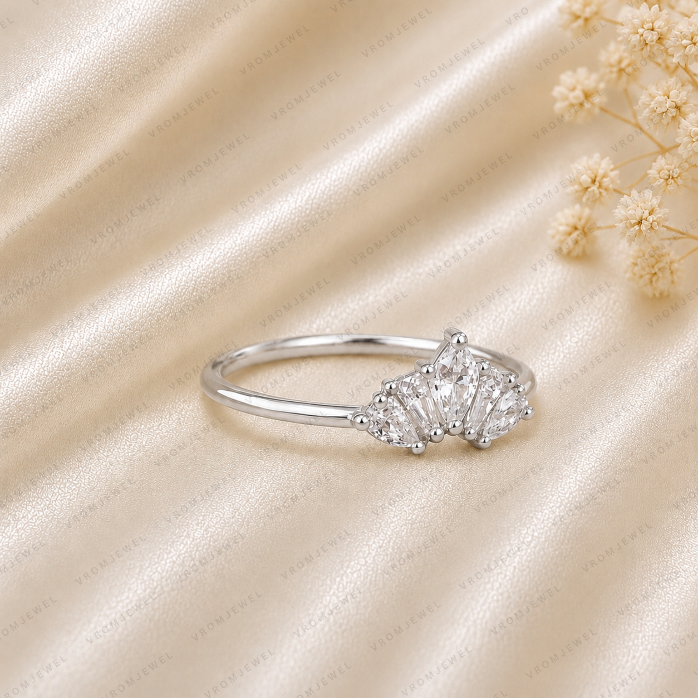 Curved Wedding Band | Lab Grown Diamond | Mixed Cut | 14K Gold Stacking Ring