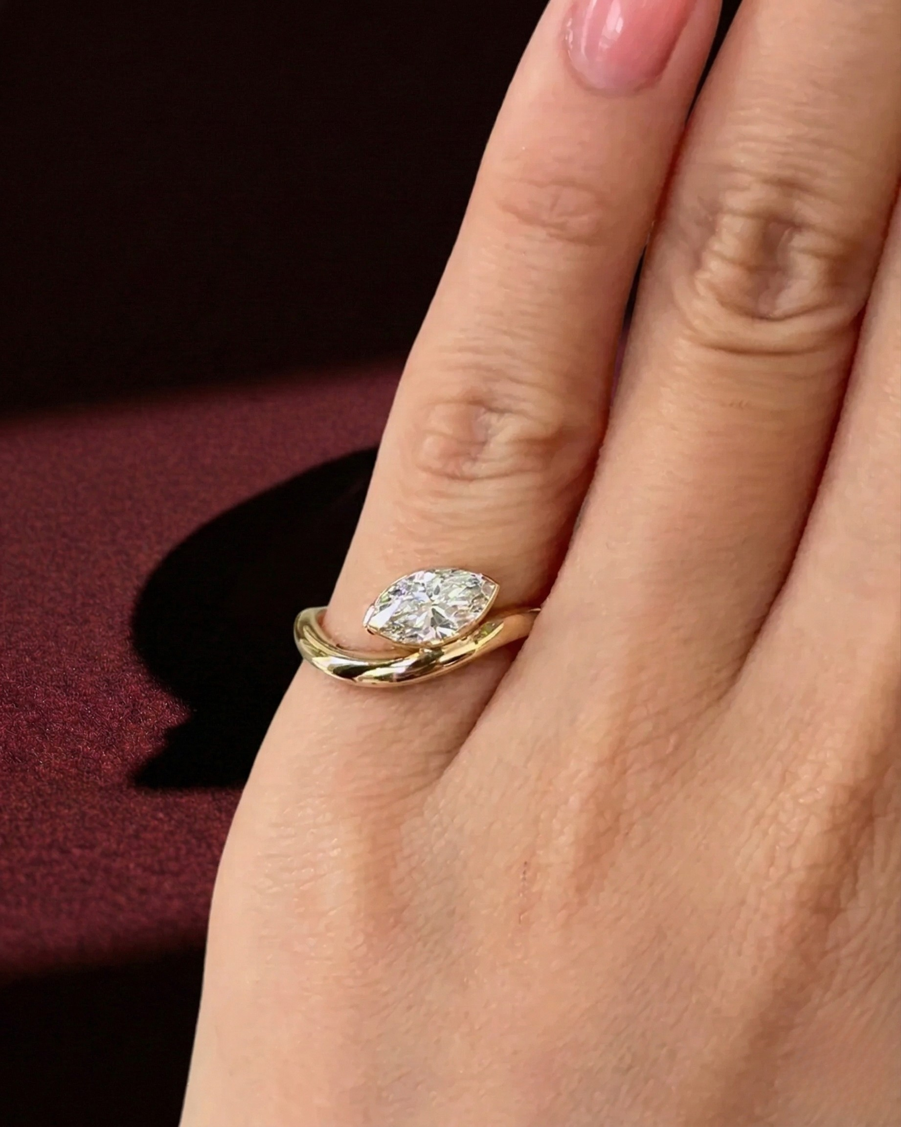 Marquise Diamond Floater Engagement Ring, Half Bezel Marquise Diamond Ring, Minimalist Marquise Diamond Ring, Marquise Diamond Promise Ring.