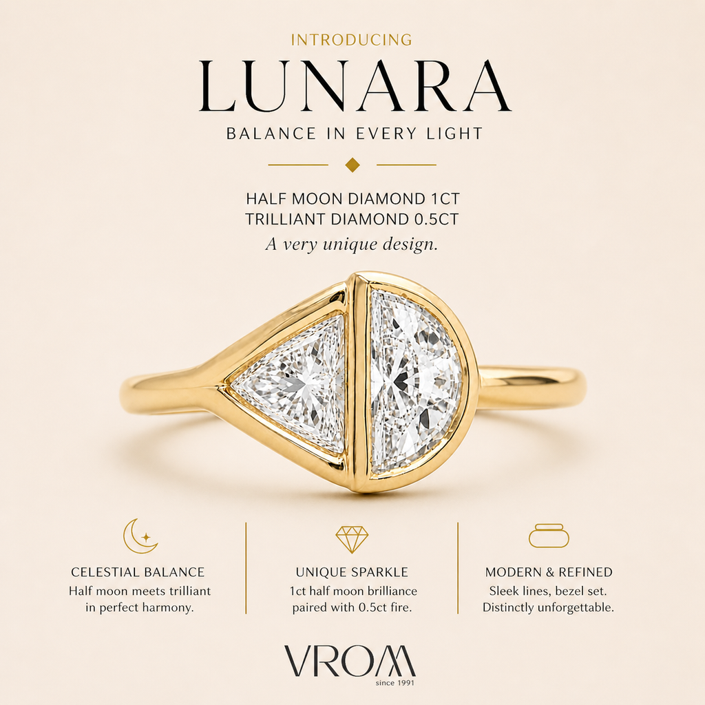 Half Moon Diamond Signet Ring, Modern Lab Grown Diamond Ring, Geometric Gold Signet Ring, Minimal Statement Ring, Unique Diamond Ring