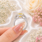 5.50 Carat Yellow Oval Lab Grown Diamond Engagement Ring, Yellow Diamond Halo Ring, Oval Cut Statement Ring, Pear Diamond Accents, Gold Ring