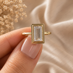 Baguette Cut Lab Diamond Bezel Engagement Ring