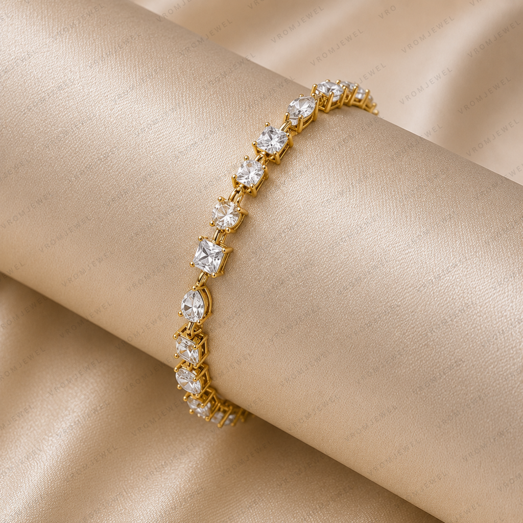 Multi Shape Diamond Tennis Bracelet | Lab Grown | 14K Yellow Gold Anniversary Gift