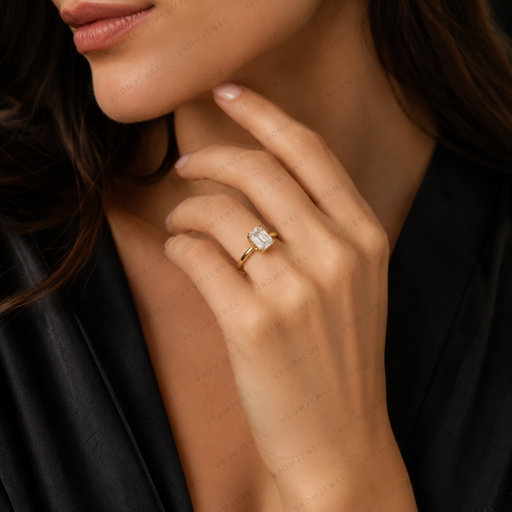 Radiant Cut Lab Grown Diamond Solitaire Engagement Ring in Solid 14K Gold