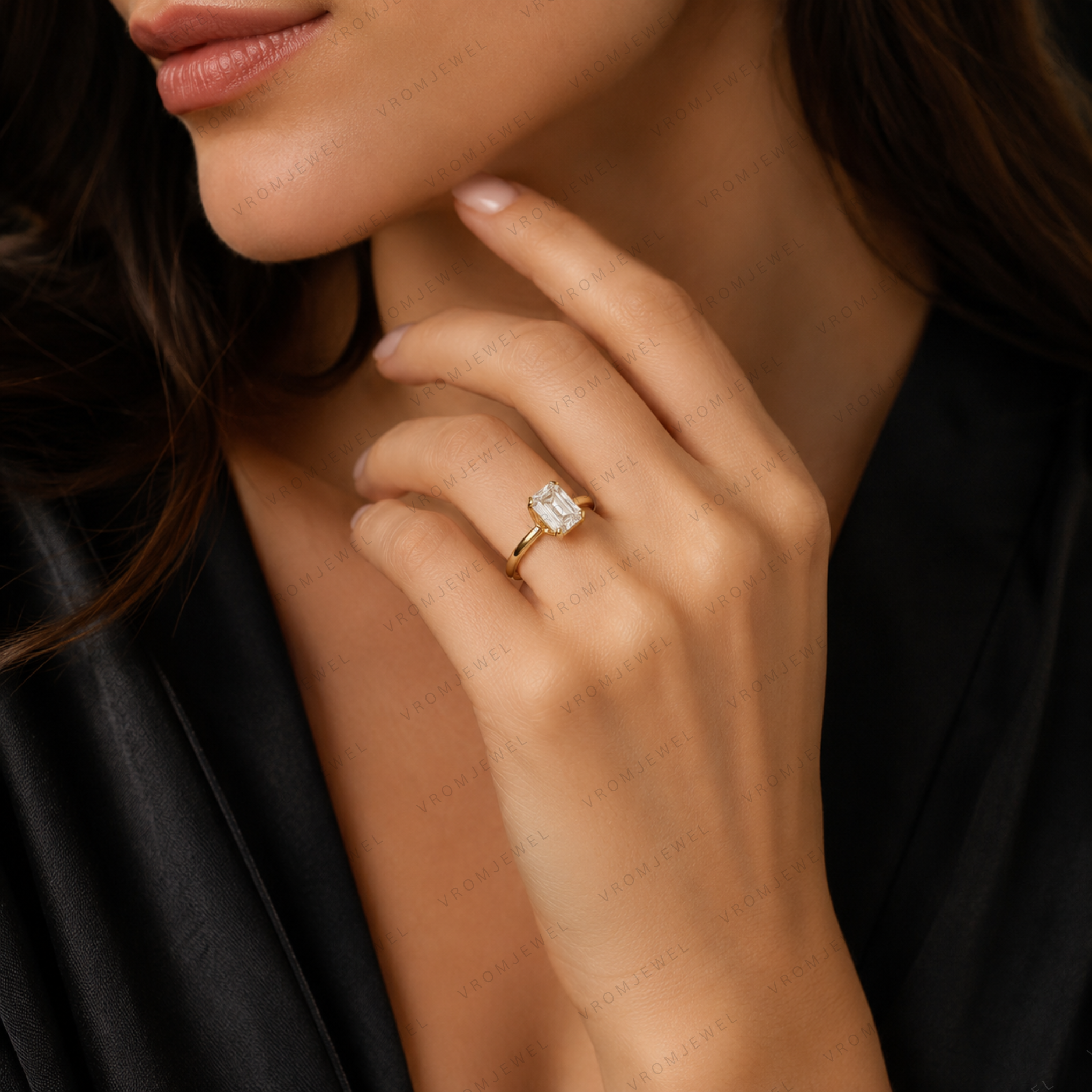 Radiant Cut Lab Grown Diamond Solitaire Engagement Ring in Solid 14K Gold